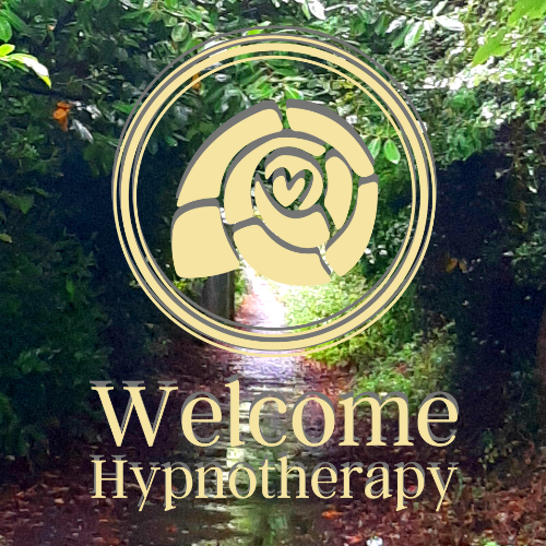welcome hypnotherapy logo with sunlit treed lane in background